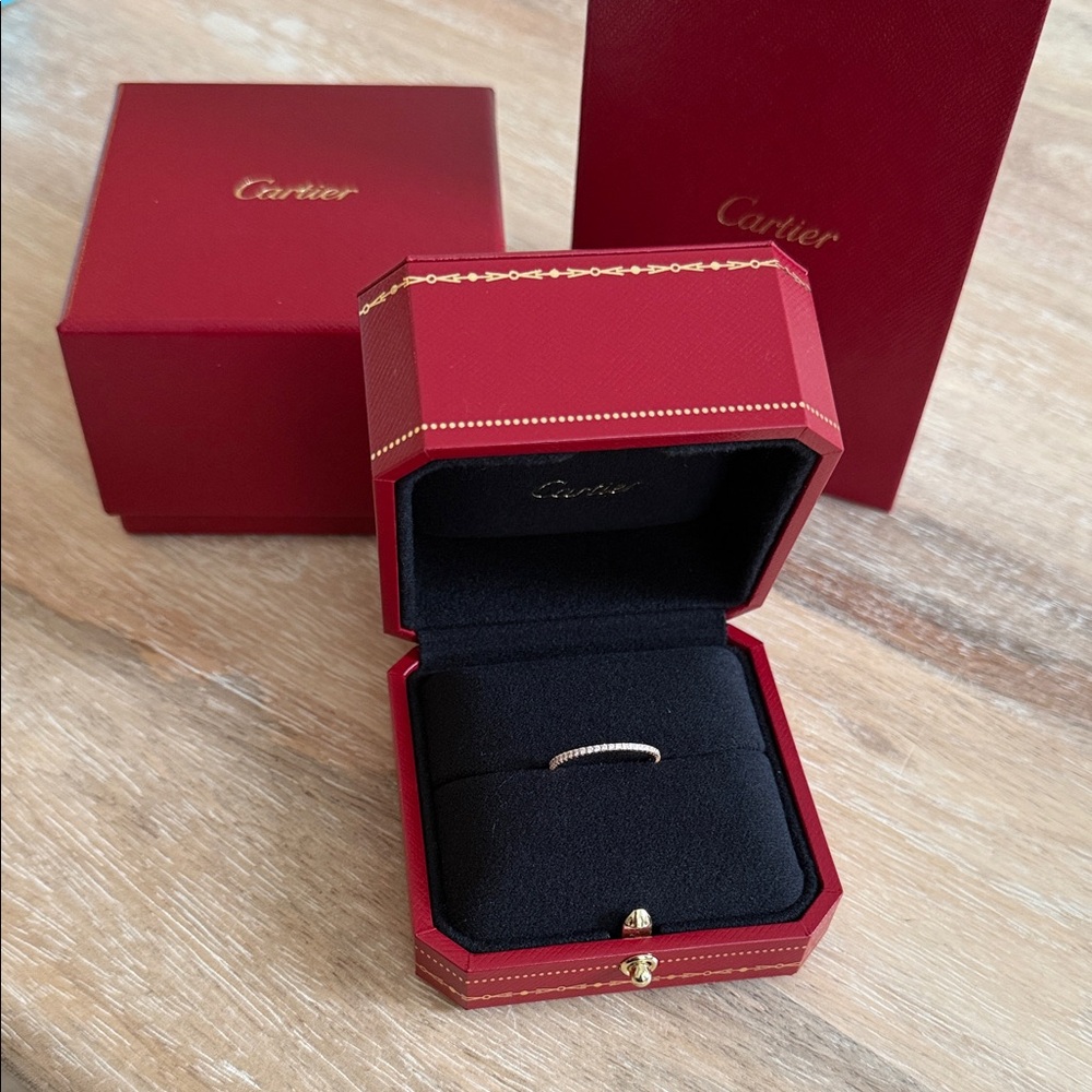Cartier Women's thin band ring in Rose Pink Gold Diamond